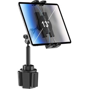 woleyi Cup Holder Tablet Holder for Car Mount - [Metal Arm] Heavy Duty Adjustable Car Cup Tablet Mount Truck Car Accessories, for 4-13" Tablets iPad Pro Air Mini, Galaxy Fold, Kindle Fire, iPhone