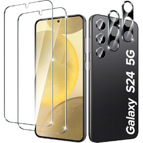 ivoler 2+2 Pack Tempered Glass [2 Pack] for Samsung Galaxy S24 6.2" 5G 2024,[ Not for Galaxy S24 Plus&S24 Ultra], with [2 Pack] Camera Lens Protector Screen Protector with Transparent HD Clear