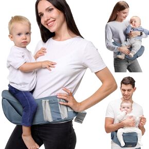 Baby Hip Seat Carrier, Adjustable Waistband with 3D Abdominal Support & Various Pockets Ergonomic Carrier for Newborns to Toddlers up to 33 lbs Medium Blue