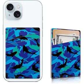 Phone Card Holder, Dual Pocket Leather Phone Wallet Adhesive Stick On, Cute Card Holder, Credit Card Holder for Phone Case Compatible with Most Phone（Cute Dragonflies