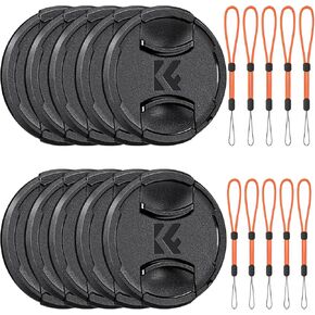 K&F Concept 58mm Front Lens Cap Cover Kit, 10 Pack Non-Spring Center Pinch Lens Cover + 10 Pack Anti-Loss Keeper Compatible with Canon, Nikon, Sony, Fujifilm Camera Lenses with 58mm Thread