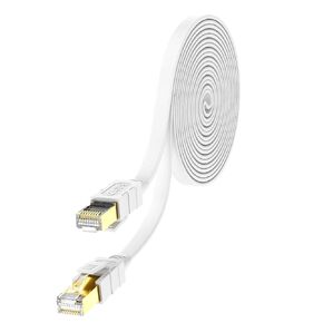 Lovicool Cat 8 Ethernet Cable 75ft, Flat Internet LAN Patch Cord White Shielded High Speed, 26AWG 40Gbps 2000Mhz SFTP with Gold Plated RJ45 Weatherproof S/FTP UV Resistant for Router/Gaming/Modem
