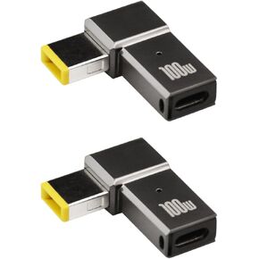 2Pcs USB C to Slim Tip Adapter, 100W 5A Laptop Charging Cable Adapter with USB C Female Input to Slim Tip Rectangle, Zinc Alloy PD Charge Converter for Lenovo Laptops