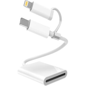 قارئ بطاقة SD لأجهزة iPhone، ومحول بطاقة ذاكرة SD مزدوج وUSB-C وموصل Lightning، وقارئ كاميرا بطاقة الذاكرة من النوع C لـ SD SDXC SDHC متوافق مع iPhone وiPad Trail Game Camera التوصيل والتشغيل
