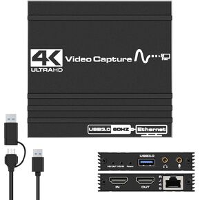 HDMI Audio Video Capture Card - 4K@60Hz, USB 3.0 Loop-Out, RJ45 & Microphone - Ideal for Live Streaming, Gaming, Video Conferences on PS5, PS4, PS3, Xbox, Switch, PC, Camera, Phone