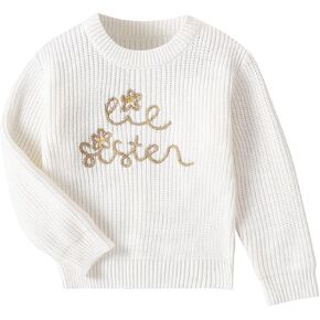 Sister Matching Sweater Baby Girls Knitted Winter Outfit Toddler Chunky Pullover Long Sleeve Knitwear