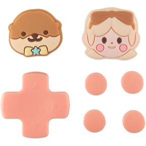 Silicone Joysticker Covers Set for Nintendo Switch & OLED, Cute Thumb Grips with Pink Buttons Caps - Kawaii Otter & Girl Pair