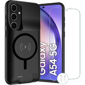 Battery Case for Galaxy A54, Newest 12000mAh Rechargeable Portable Wireless Charging Case Compatible with Galaxy A54 5G (6.4 inch) with Carplay Extended Battery Pack Charger Power Case (Black)