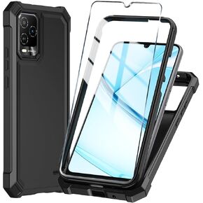حافظة هاتف BLU View 5 Pro مع واقي شاشة من الزجاج المقوى، حافظة واقية لكامل الجسم من السيليكون الناعم لجهاز BLU View 5 Pro (أسود)