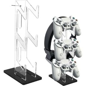 2 Pack Acrylic Headphone Stand, 3 Tier Gaming Controller Holder and Headset Stand for Xbox ONE PS5 PS4 Switch, Game Gear Organizer Stand Headphone Holder Accessories