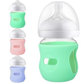 3 Pack Silicone Sleeve for Avent Glass Bottle 4 Ounce,Natural Silicone Bottle Cover for Glass Anti Colic Bottles 4 OZ