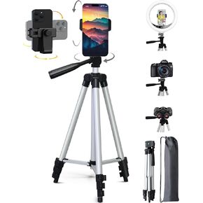 Tripod, Suitable for Cameras, Mobile Video/Live Streaming, Cameras, telescopes, projectors, Circular Lights, with an Extension Height of 1.3 Meters, Silver 0.84 pounds