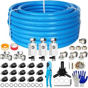 MILADO 3/4"×110FT Compressed Air Line Kit, HDPE-Aluminum Compressed Air Piping System for Garage/Shop, Air Compressor Install Kit Leak Proof & Easy to Install, Rapid Air System