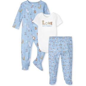 The Children's Place Baby Newborn Take Me Home Set, 100% Cotton, Short Bodysuit and Pants, Long Sleeve Sleep and Play 3-Pack, Animal Alphabet/Love My Family, 3-6 Months