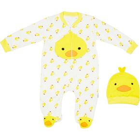 Little Chick Cotton Newborn Infant Baby Long-Sleeve Footed Bodysuit Hat Set