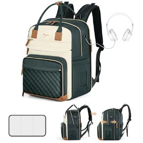 Extra Large Diaper Bag for 2 Kids, Diaper Bag Backpack, Twin Diaper Bag 25-37L Expandable with Changing Pad and Earphone Hole, Bag-Apricot & Blue