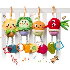 TUMAMA Baby Toys 0 3 6 12 Months, Soft Hanging Stroller Toys Potted Plant Crib Car Seat Toys, Infant Newborn Crinkle Infant Rattles with Teether Squeaky Sensory Developmental Toy