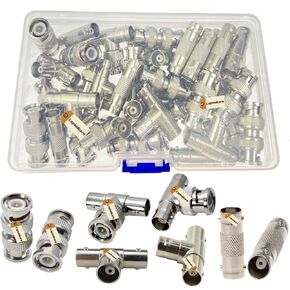 Lsgoodcare 40Pcs BNC Male to Male & BNC Female to Female & BNC Male to 2 Female T Type Connector & BNC Female to BNC 2 Female Splitter Plug for CCTV Security Camera Surveillance Video