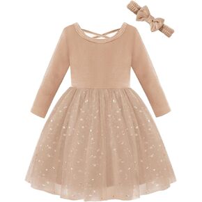 Weixinbuy Baby Girl Fall Winter Clothes Toddler Girls Velvet Twirl Dress Long Sleeve Party Dress for Baby Girls