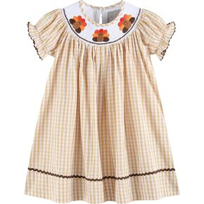 Lil cactus Baby and Girls Smocked Pumpkin Thanksgiving Bishop Dress