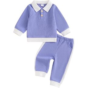 Kuriozud Toddler Boy Fall Clothes Baby Long Sleeve Lapel Button Shirt Color Block Pocket Pants Set Baby Boy Winter Outfit