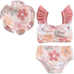 Toddler Girls Swimsuit Shell Print Reversible Bathing Suit Crop Top High Waisted Shorts Bikini Set with Sun Hat