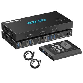4K@60Hz HDMI 2.0 Dual Monitor KVM Switch 2x1 for 2PC Share 2 Displays and 4 USB 3.0 Ports SPDIF L/R Audio,Copy/Extended Mod compatibile with Windows, Unix and Mac OS X