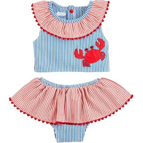 Mud Pie Unisex Kid's Standard Girls Seersucker Crab 2Pc Swimsuit