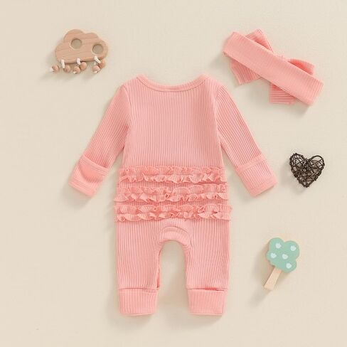 BULINGNA Newborn Baby Girl Coming Home Outfit Hello I'm New Here Ribbed Footie Romper Jumpsuit with Headband Fall Clothes in Saudi Arabia