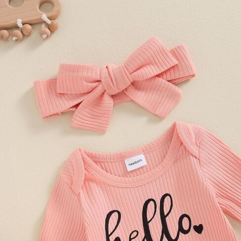 BULINGNA Newborn Baby Girl Coming Home Outfit Hello I'm New Here Ribbed Footie Romper Jumpsuit with Headband Fall Clothes in Saudi Arabia