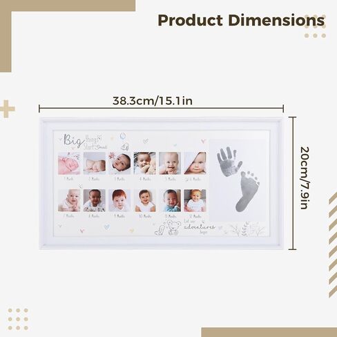 Homaisson Newborn Baby Picture Frame, Baby Hand and Footprint Kit, My First Year Baby Picture Frame for Photo Memories, 12 Months Newborn Keepsake Frame in Saudi Arabia