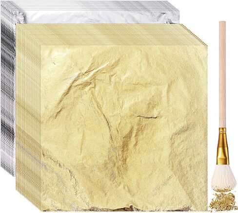 Cunhill 150 Sheets Gold Foil Sheets for Art Silver Rose Gold Leaf Sheets with Gilding Brush Gold Foil Paper Craft for Arts, Painting, Gilding Crafting, Jewelry, Resin, Nails 5.5 x 5.5 Inch in Saudi Arabia