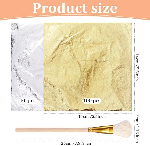 Cunhill 150 Sheets Gold Foil Sheets for Art Silver Rose Gold Leaf Sheets with Gilding Brush Gold Foil Paper Craft for Arts, Painting, Gilding Crafting, Jewelry, Resin, Nails 5.5 x 5.5 Inch in Saudi Arabia