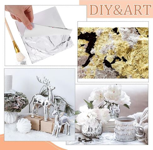 Cunhill 150 Sheets Gold Foil Sheets for Art Silver Rose Gold Leaf Sheets with Gilding Brush Gold Foil Paper Craft for Arts, Painting, Gilding Crafting, Jewelry, Resin, Nails 5.5 x 5.5 Inch in Saudi Arabia