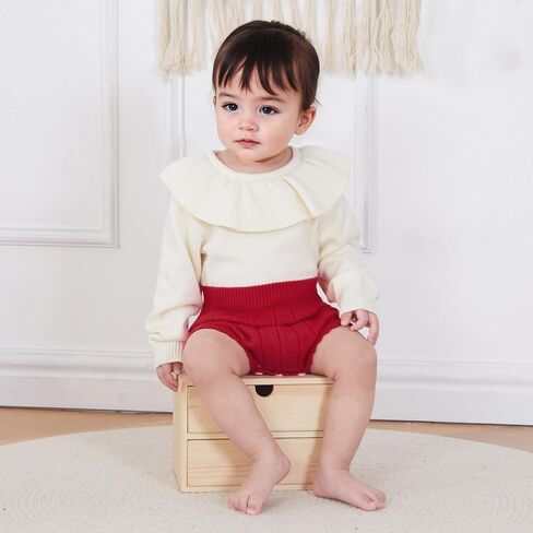 Newborn Baby Girl Knitted Romper Sweater Doll Collar Long Sleeve Knit Jumpsuit Bodysuit Infant Fall Winter Clothes in Saudi Arabia
