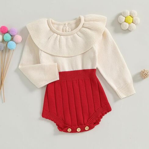 Newborn Baby Girl Knitted Romper Sweater Doll Collar Long Sleeve Knit Jumpsuit Bodysuit Infant Fall Winter Clothes in Saudi Arabia