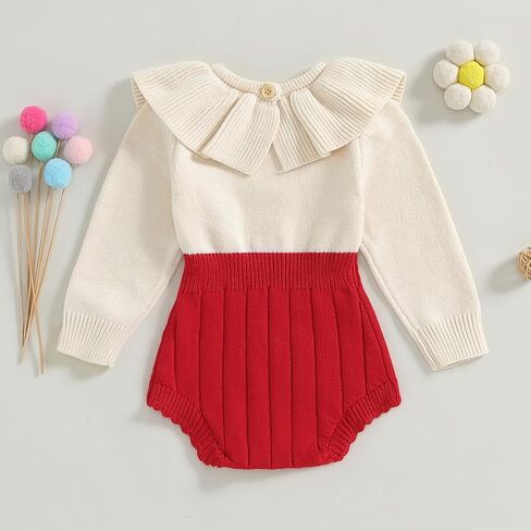 Newborn Baby Girl Knitted Romper Sweater Doll Collar Long Sleeve Knit Jumpsuit Bodysuit Infant Fall Winter Clothes in Saudi Arabia