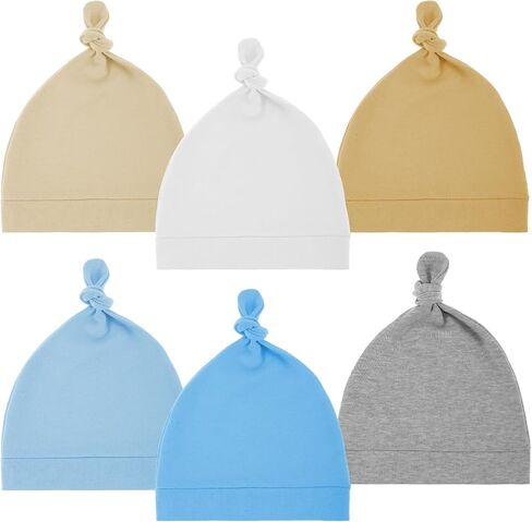 6 Pack Baby Caps 0-6 Months Baby Newborn Hats Set Baby Hats Newborn Knot Beanie Stretchy Soft Infant Hats for Boy/Girl in Saudi Arabia