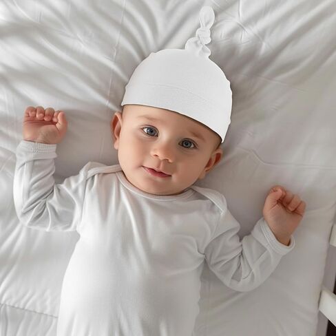 6 Pack Baby Caps 0-6 Months Baby Newborn Hats Set Baby Hats Newborn Knot Beanie Stretchy Soft Infant Hats for Boy/Girl in Saudi Arabia