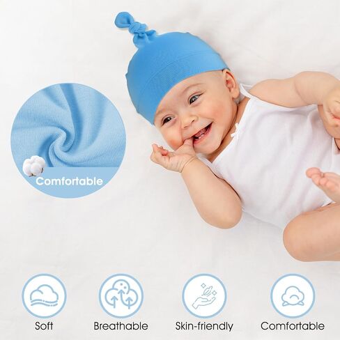 6 Pack Baby Caps 0-6 Months Baby Newborn Hats Set Baby Hats Newborn Knot Beanie Stretchy Soft Infant Hats for Boy/Girl in Saudi Arabia