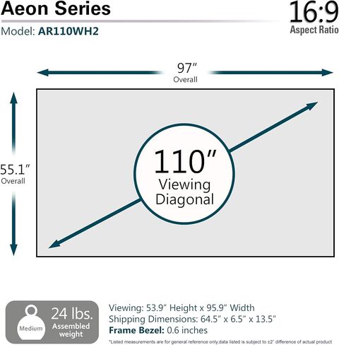 Elite Screens Aeon Series, 110-inch Projector Screen 16:9, 8K Ultra HD Home Theater Fixed Frame ISF Material Edge Free Borderless Projector Screen, CineWhite UHD-B Front Projection Screen, AR110WH2 in Saudi Arabia
