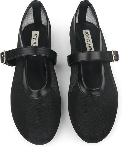 JOY IN LOVE Mesh Ballet Flats for Women Buckle Strap Round Toe Mary Jane Shoes in Saudi Arabia