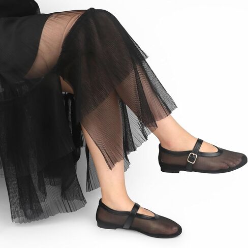 JOY IN LOVE Mesh Ballet Flats for Women Buckle Strap Round Toe Mary Jane Shoes in Saudi Arabia