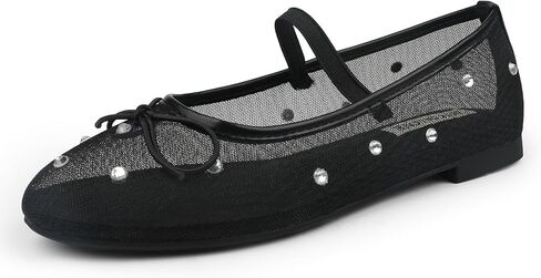 أحذية باليه شبكية مسطحة من JOY IN LOVE للنساء بحزام بإبزيم ومقدمة مستديرة من أحذية Mary Jane in Kuwait