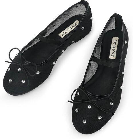 أحذية باليه شبكية مسطحة من JOY IN LOVE للنساء بحزام بإبزيم ومقدمة مستديرة من أحذية Mary Jane in Kuwait