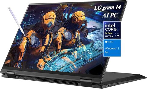 LG gram 14 كمبيوتر محمول 2 في 1 - شاشة WUXGA تعمل باللمس - Intel Core Ultra 7 155H 16 Core - ذاكرة وصول عشوائي 32 جيجابايت - SSD 2 تيرابايت - Intel Evo - لوحة مفاتيح بإضاءة خلفية - رفيع للغاية - جهاز لوحي - Windows 11 Pro in Saudi Arabia