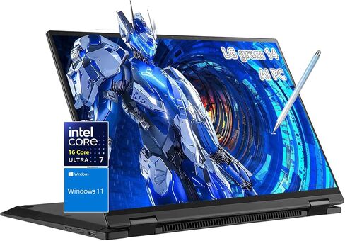 LG gram 14 كمبيوتر محمول 2 في 1 - شاشة WUXGA تعمل باللمس - Intel Core Ultra 7 155H 16 Core - ذاكرة وصول عشوائي 32 جيجابايت - SSD 2 تيرابايت - Intel Evo - لوحة مفاتيح بإضاءة خلفية - رفيع للغاية - جهاز لوحي - Windows 11 Pro in Saudi Arabia
