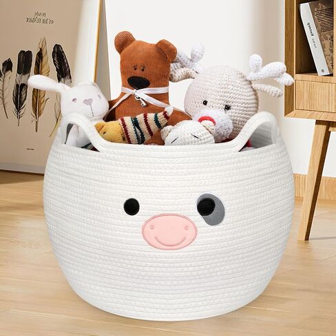 Cow Woven Baskets Cotton Rope Storage Basket, Large Cow Toy Basket with Handle, Cute Animal Baby Laundry Basket, Nursery Basket Organizer, Baby Shower Gifts Pet Toy Storage 15"D x 13.7"H in Kuwait