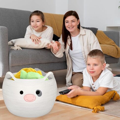 Cow Woven Baskets Cotton Rope Storage Basket, Large Cow Toy Basket with Handle, Cute Animal Baby Laundry Basket, Nursery Basket Organizer, Baby Shower Gifts Pet Toy Storage 15"D x 13.7"H in Kuwait