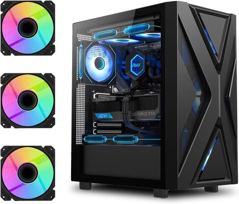 ATX PC Case with 3pack 120mm PWM Fans Included, Full Tower Computer case with Dual-Chamber Layout, Tempered Glass Panel Desktop Gaming Computer case Support EATX mobo/Front 360mm RAD-Black in Saudi Arabia